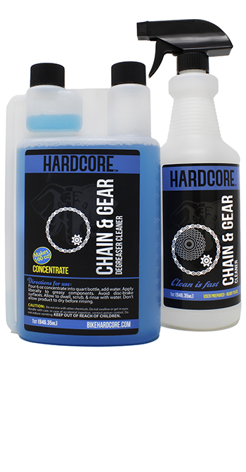 Hardcore Chain & Gear Cleaner Pro-Kit, 32 oz Concentrate with Bottle Hardcore, chain, gear, cleaner, kit, concentrate, degreaser, bike, bicycle, cleaning, maintenance, care, cassette, dirty, greasy