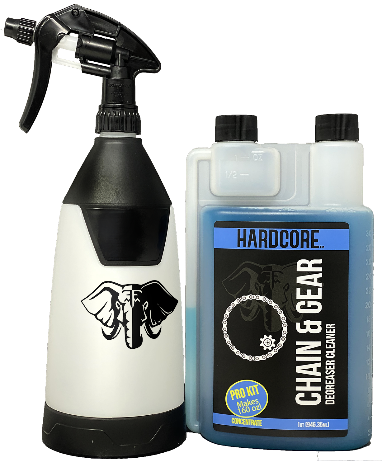 Hardcore Chain & Gear Cleaner Pro-Kit, 32 oz Concentrate with Deluxe Trigger Bottle Hardcore, chain, gear, cleaner, kit, concentrate, degreaser, bike, bicycle, cleaning, maintenance, care, cassette, dirty, greasy
