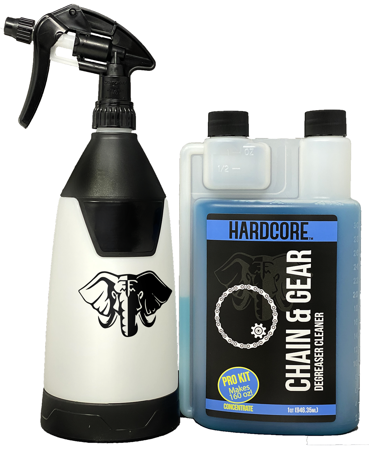 Hardcore Chain & Gear Cleaner Pro-Kit, 32 oz Concentrate with Deluxe Trigger Bottle Hardcore, chain, gear, cleaner, kit, concentrate, degreaser, bike, bicycle, cleaning, maintenance, care, cassette, dirty, greasy