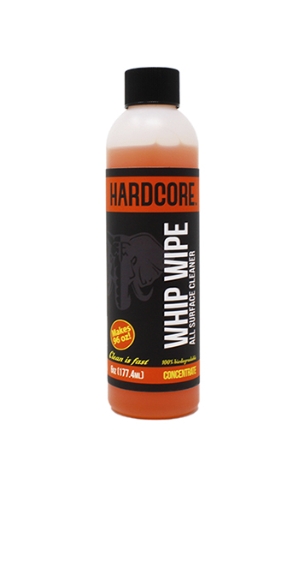 Hardcore Whip Wipe All Surface Cleaner, 6 oz Concentrate Refill whip, wipe, bike, cleaner, refill, bicycle, no-rinse, rinse-free, one-step, soap, degreaser, hardcore, 6oz, concentrate, cleaning